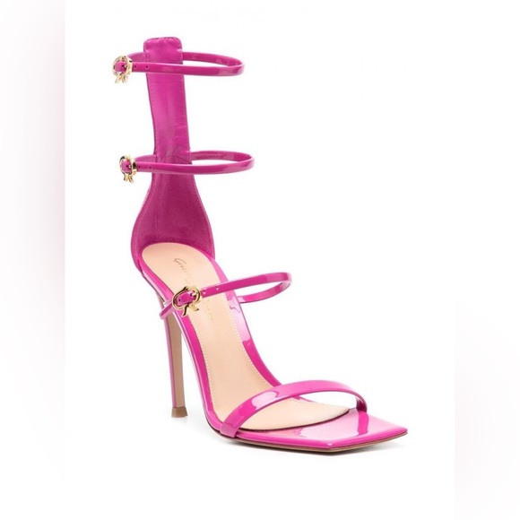 Gianvito Rossi Ribbon Uptown Leather Sandal Heels in Fuchsia EU 37.5